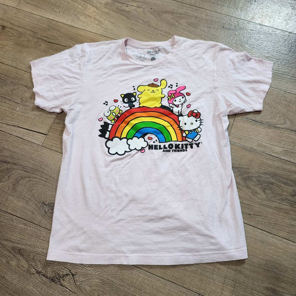 Sanrio Hello Kitty and Friends Rainbow Graphic T-Shirt Pink Medium Bioworld